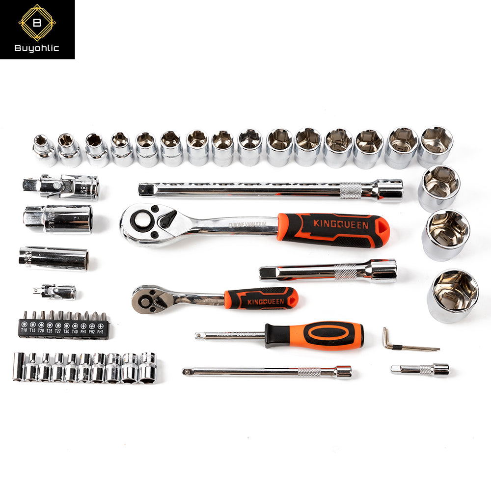 41-Pieces Drive Socket Set 1/4'' and 1/2'' Metric and Imperial Sockets Quick Release Reversible Ratchet