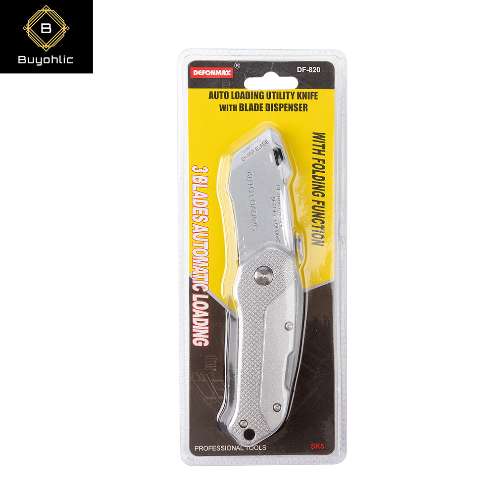 Folding Utility Knife With 3 Blades Automatic Loading Light weight Aluminum Body