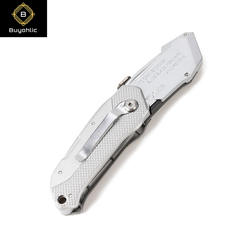 Folding Utility Knife With 3 Blades Automatic Loading Light weight Aluminum Body