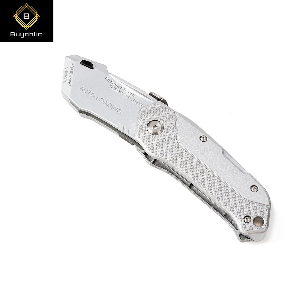 Folding Utility Knife With 3 Blades Automatic Loading Light weight Aluminum Body