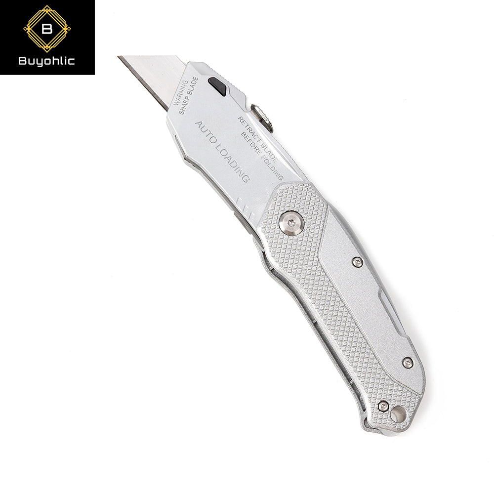 Folding Utility Knife With 3 Blades Automatic Loading Light weight Aluminum Body