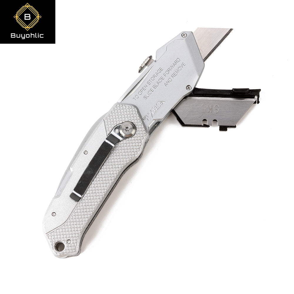 Folding Utility Knife With 3 Blades Automatic Loading Light weight Aluminum Body
