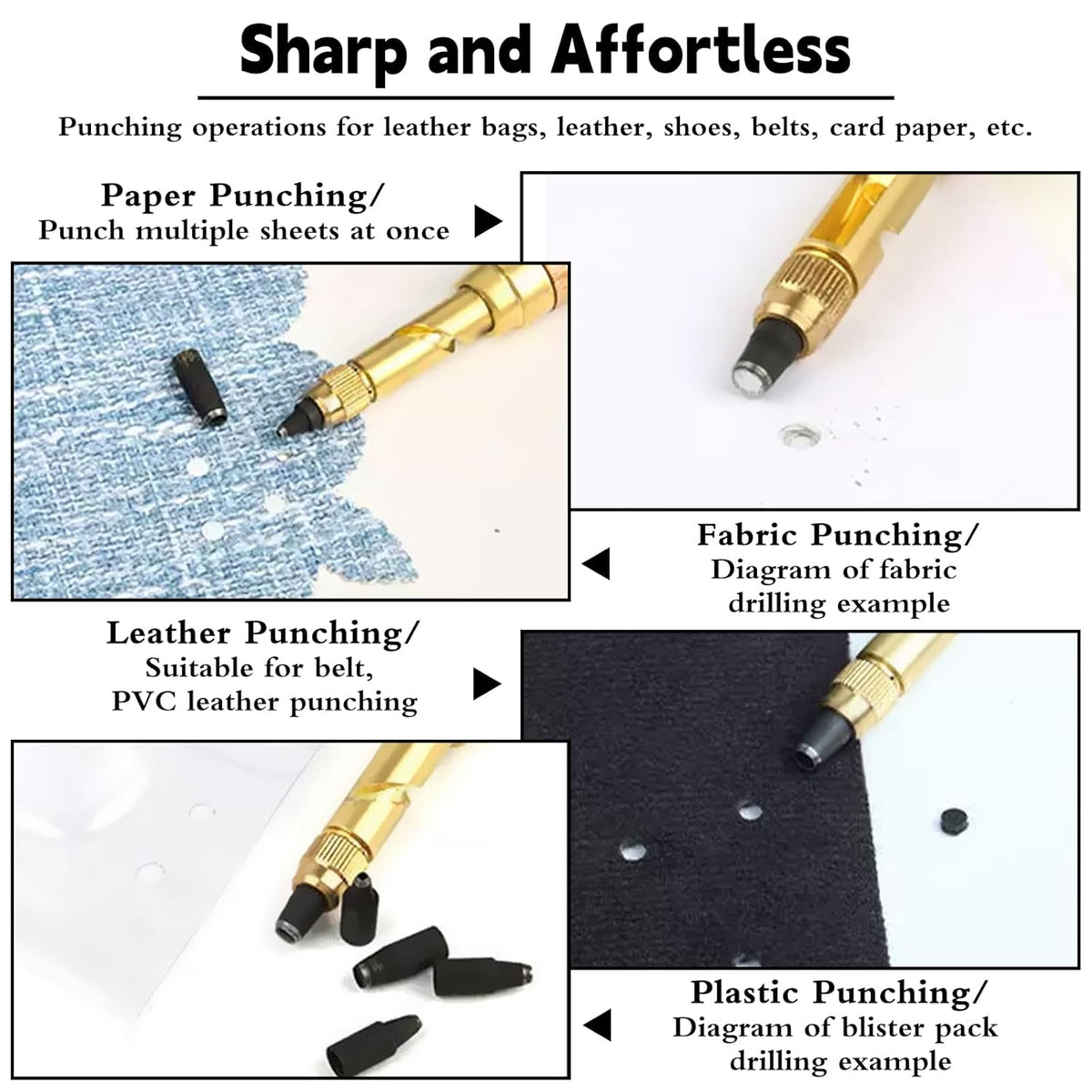 Screw Punch Set Wood Handle Belt Hole Puncher, Adjustable Leather Hole Punch Tool