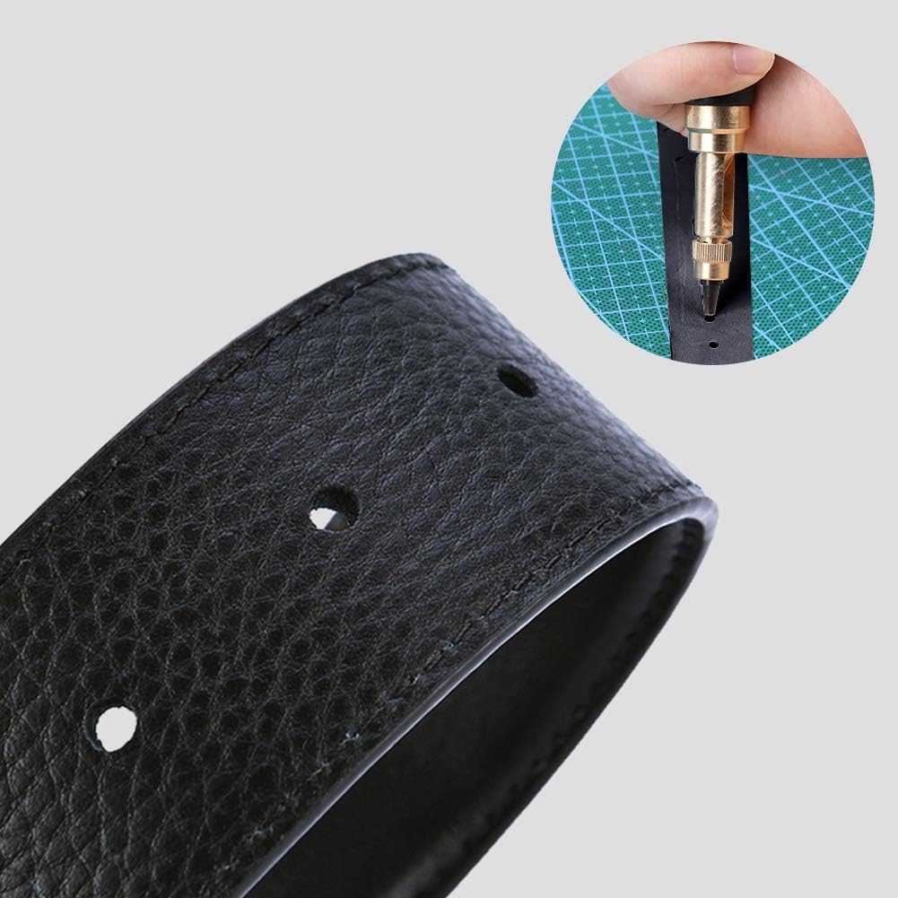 Screw Punch Set Wood Handle Belt Hole Puncher, Adjustable Leather Hole Punch Tool