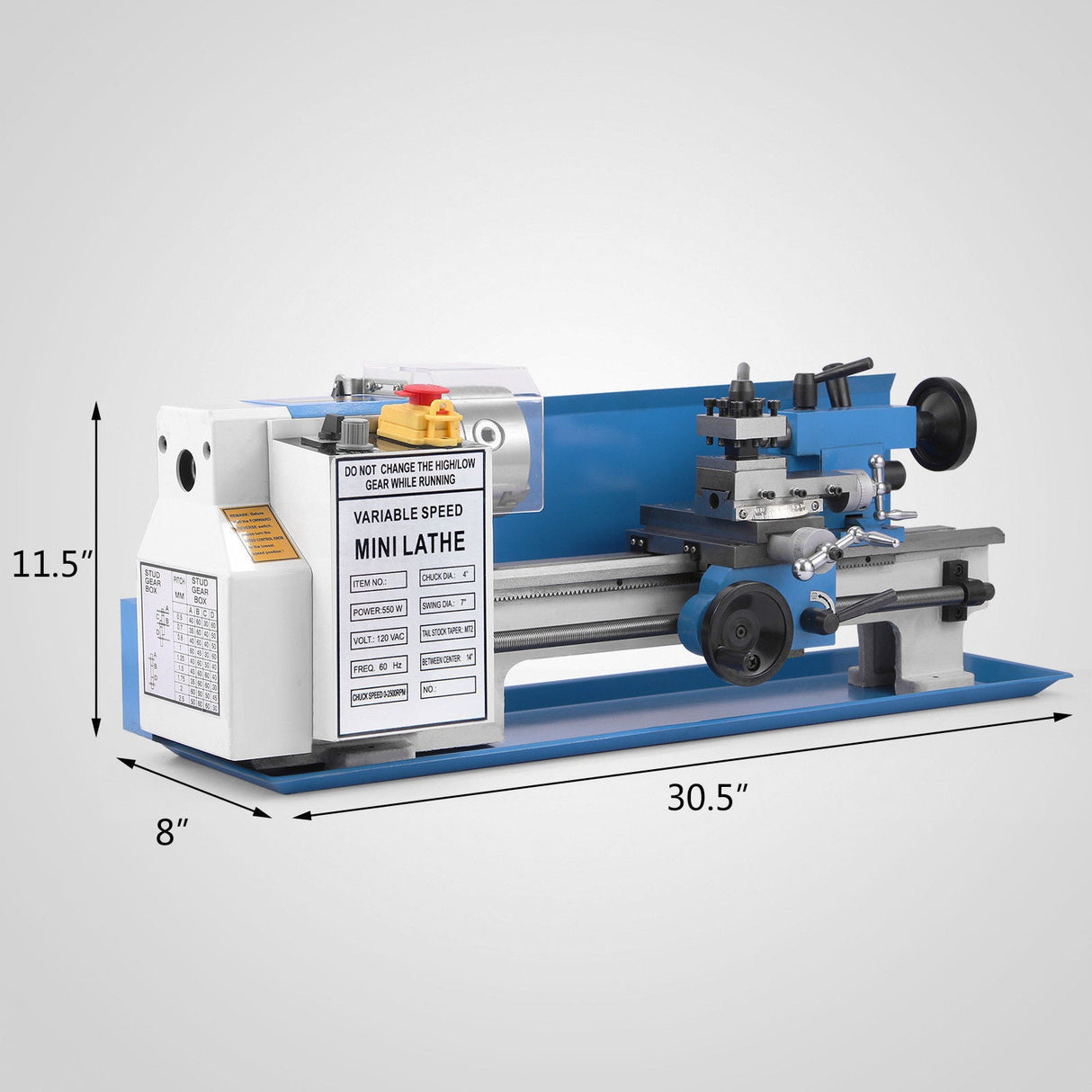 7" X 14" Benchtop Lathe, 550W Variable Speed 50-2250RPM with 3-jaw Chuck Mini Lathe Machine Mini Lathe w/Tool Box Digital Display for Metal
