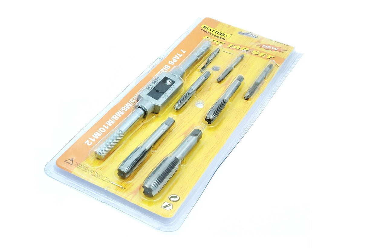 8 pcs Taps Set with Adjustable Tap Wrench 1/16-1/2'' for Internal and External Threading Taps Size M3 M4 M5 M6 M8 M10 M12