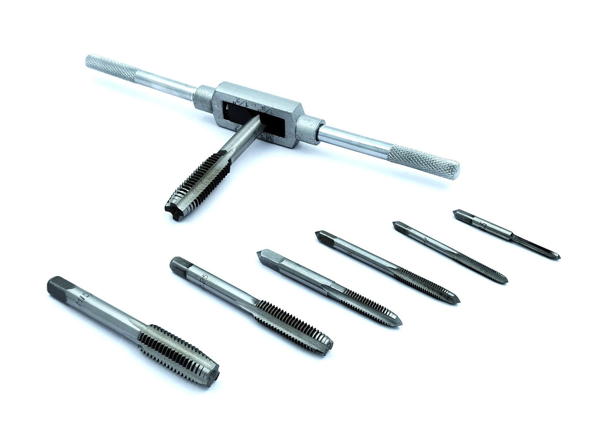 8 pcs Taps Set with Adjustable Tap Wrench 1/16-1/2'' for Internal and External Threading Taps Size M3 M4 M5 M6 M8 M10 M12