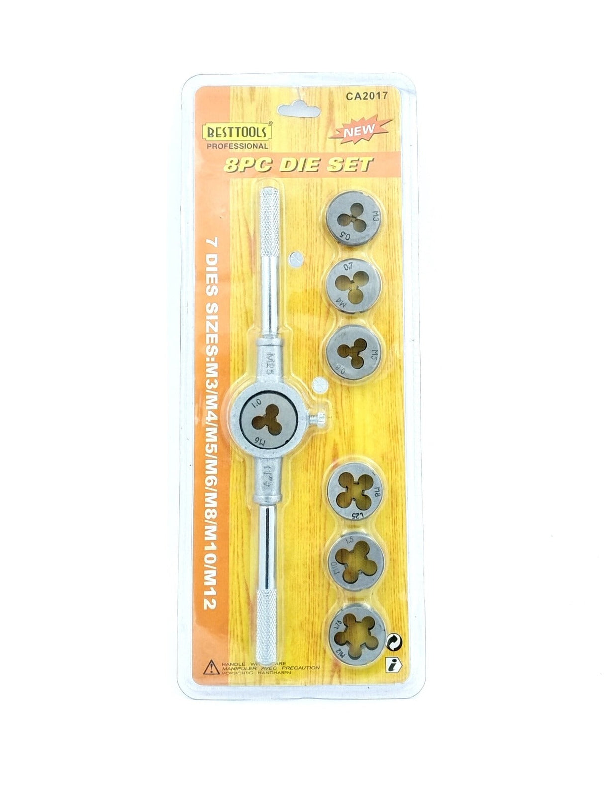 Set of 8 Pcs Metric Die Set & Adjustable Wrench Holder with M3-M12 Dies