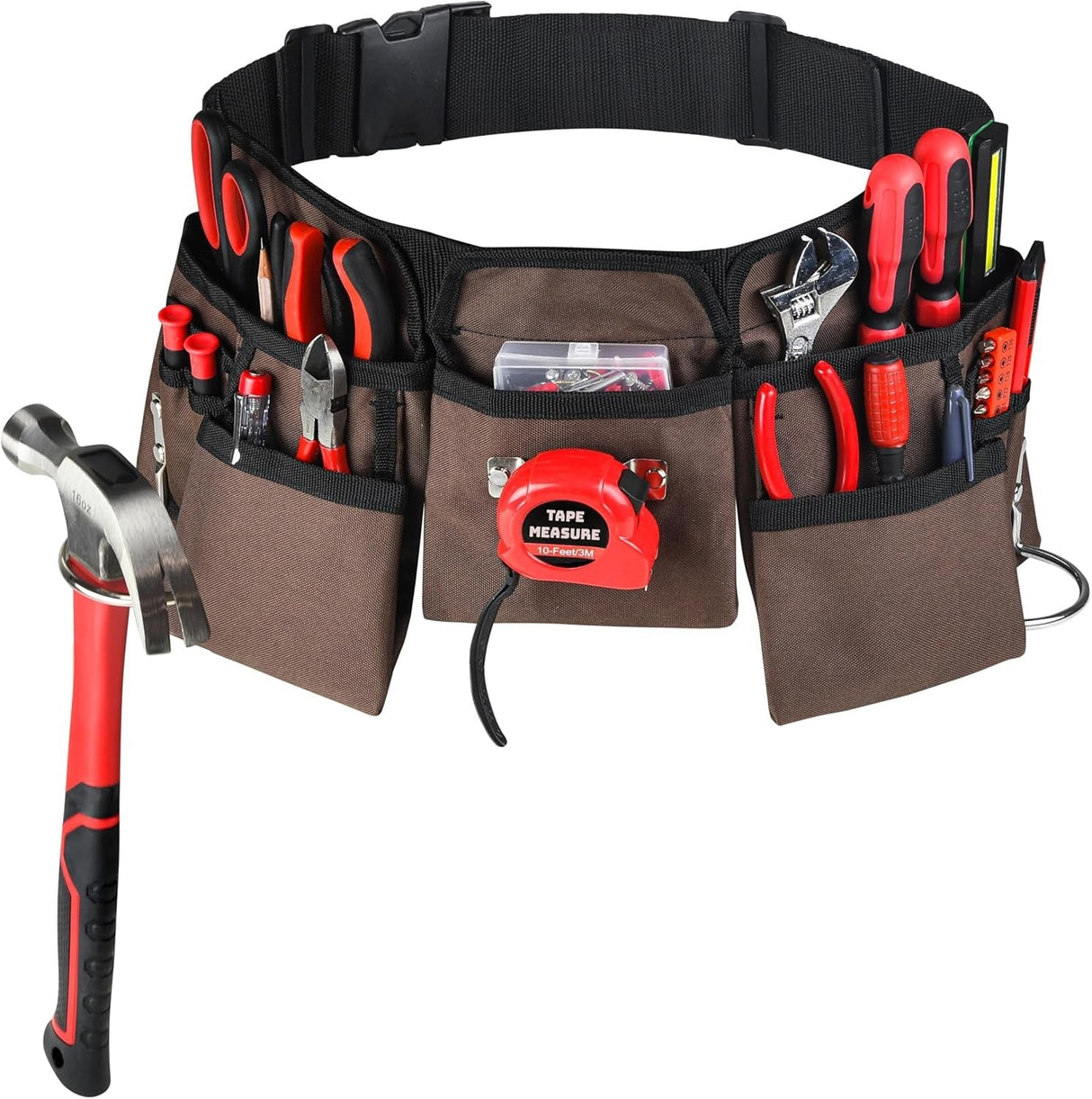 Heavy-Duty Polyester Tool Bag with 11 Pockets With Belt– Double-Sided Design with Multiple Side Pockets- Quick Release Buckle