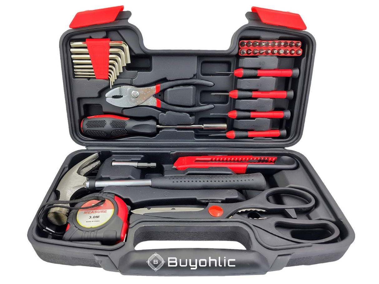 39 Piece General Household Hand Tool Kit Starter Set with Plastic Toolbox Storage Case