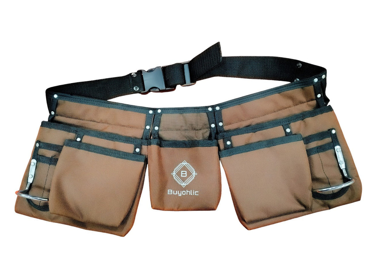 Heavy-Duty Polyester Tool Bag with 11 Pockets With Belt– Double-Sided Design with Multiple Side Pockets- Quick Release Buckle