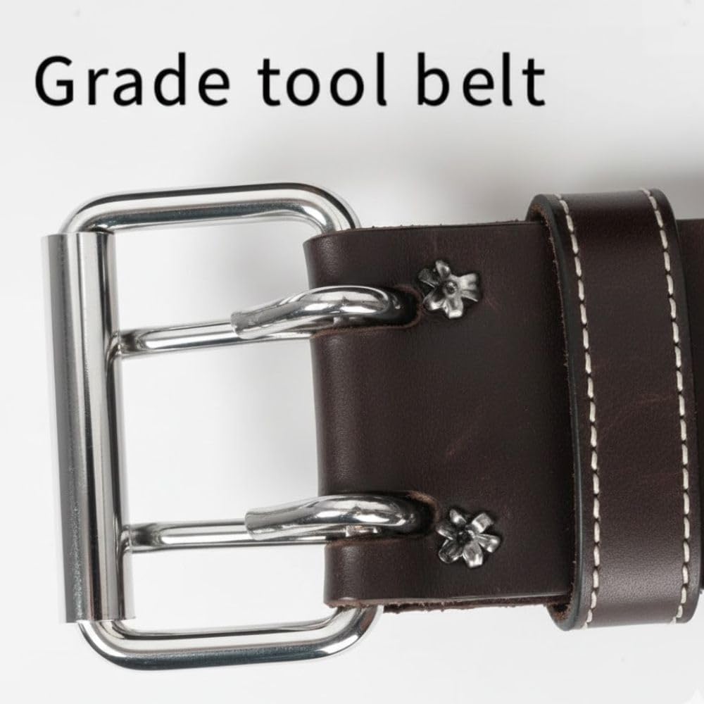 Leather Tool Belt Pouch Bag, 12-Pocket Extra Large Carpenter Tool Belt for Construction, Framers & Handyman, Fits 28″–40″ Waist