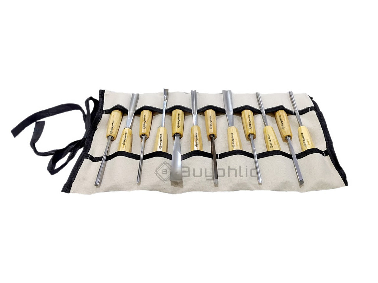 Wood Carving Tools, 12-Piece Wood Whittling Kit with Mallet and Canvas Case Woodworking Chisel Set for Beginners and Professionals