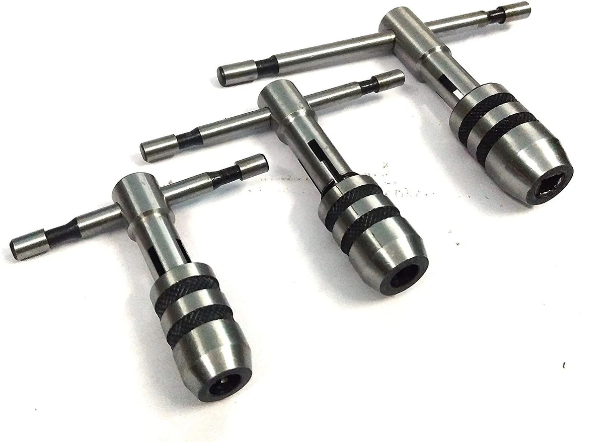 T-Handle Tap Wrench Set Of 3 Pcs Solid Collet Jaws For Tapping & Reaming
