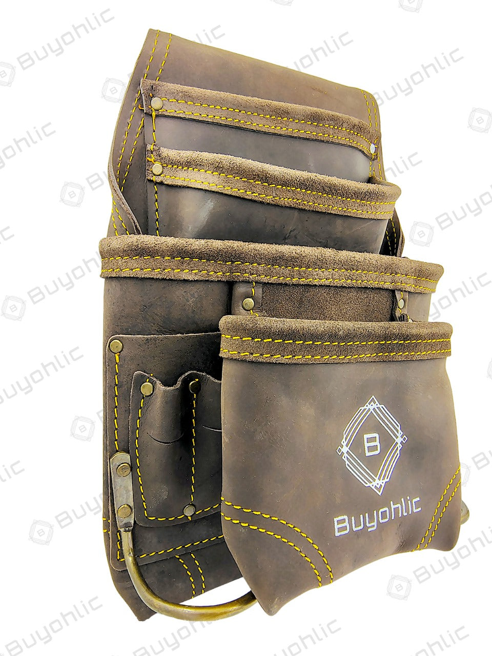 Heavy- Duty Leather Tool Pouch Bag for Drywall Contractors, Oil-Tanned Belt Pouches with Hammer Loop, Tool Organizer