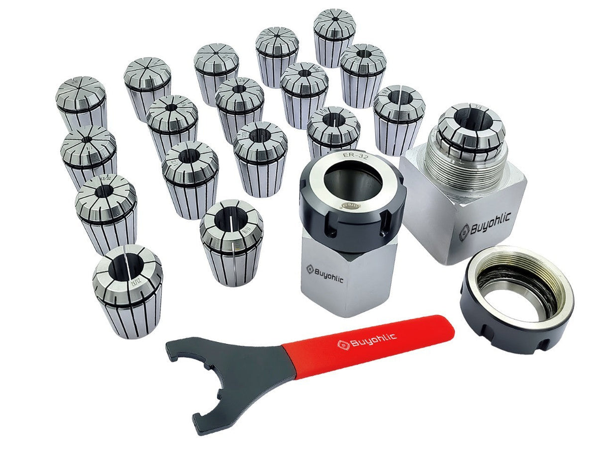 ER32 Collet Chuck Block Adapter With 18 pcs Range 3/32" -5/32" Collets for CNC Lathe