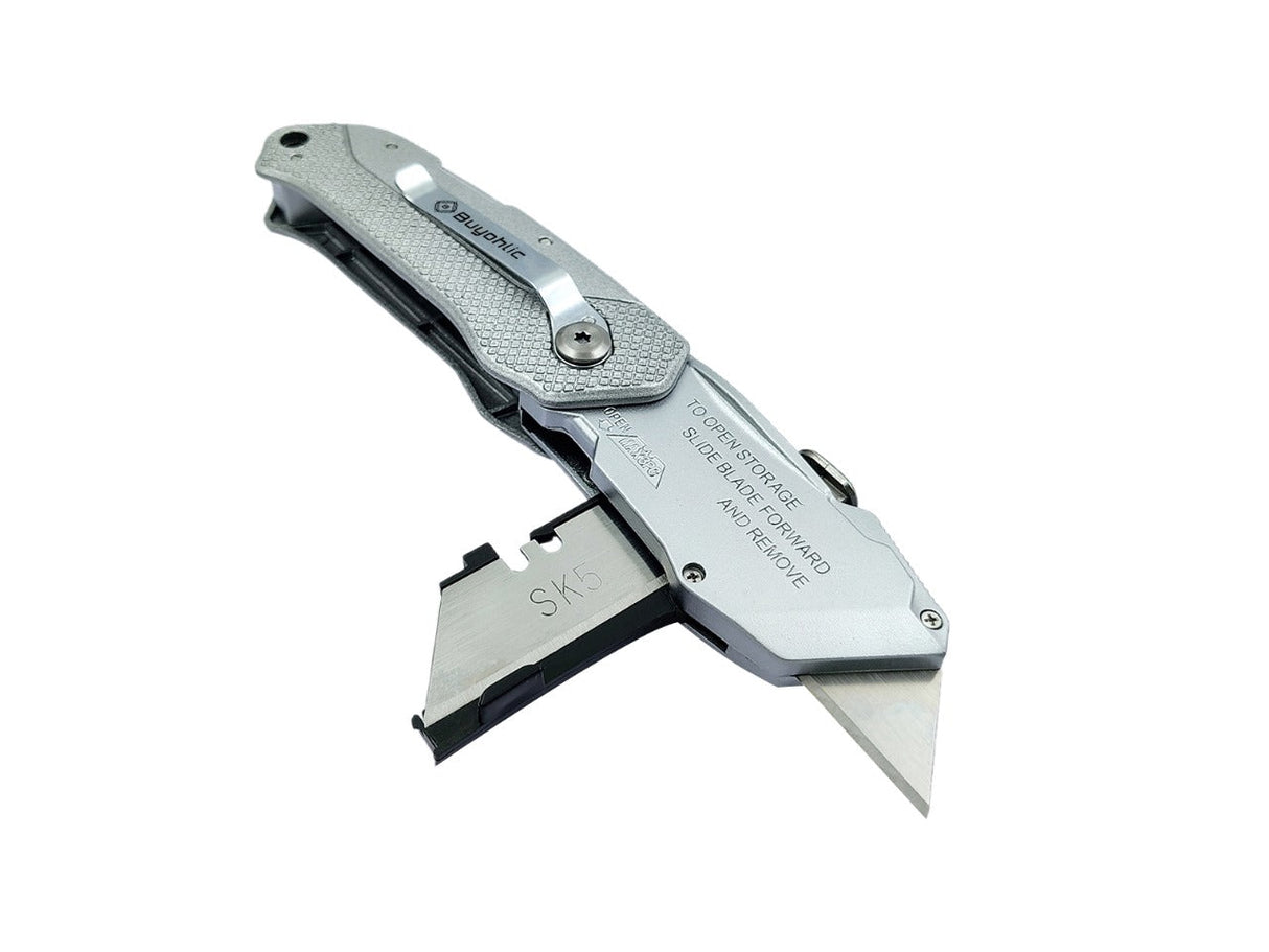Folding Utility Knife With 3 Blades Automatic Loading Light weight Aluminum Body