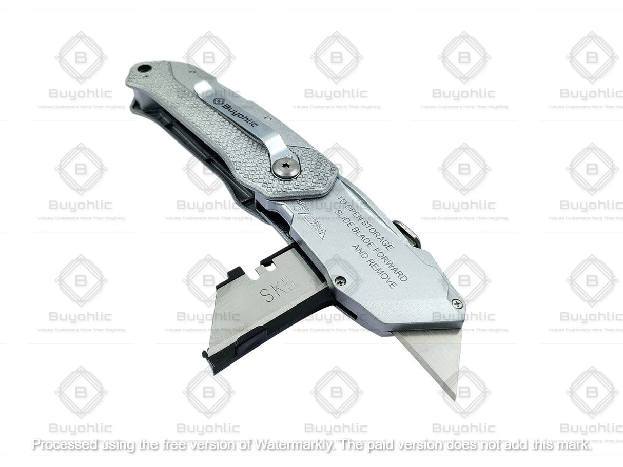 Folding Utility Knife With 3 Blades Automatic Loading Light weight Aluminum Body