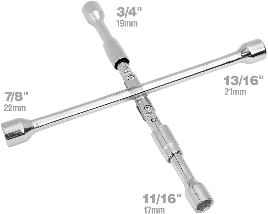 Universal Folding Lug Wrench, 4-Way Cross Wrench 14 Inch