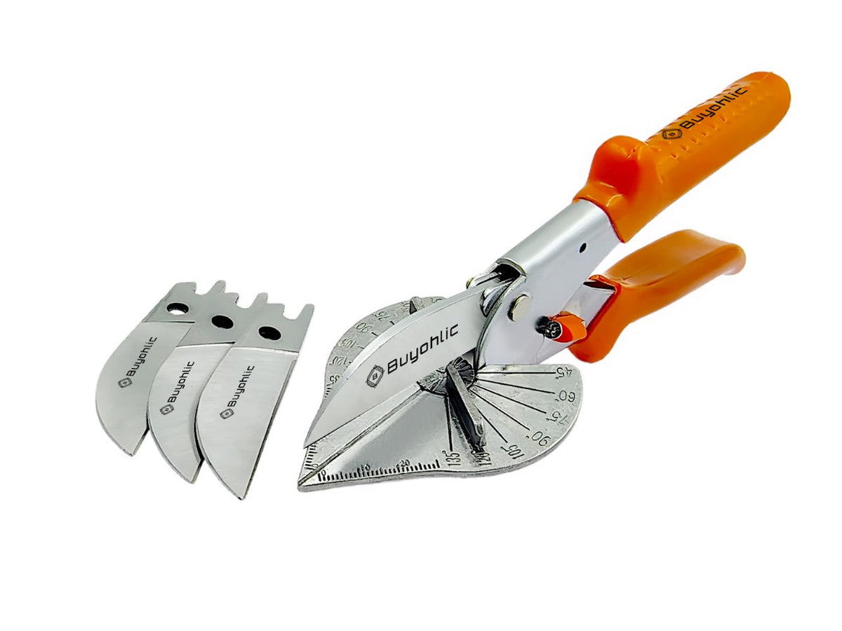 Multi Angle Miter Shears for Angular Cutting of Moulding and Trim, Adjustable at 45 To 135 Degree Angle Cutting Tool Including 3 Spare Blades