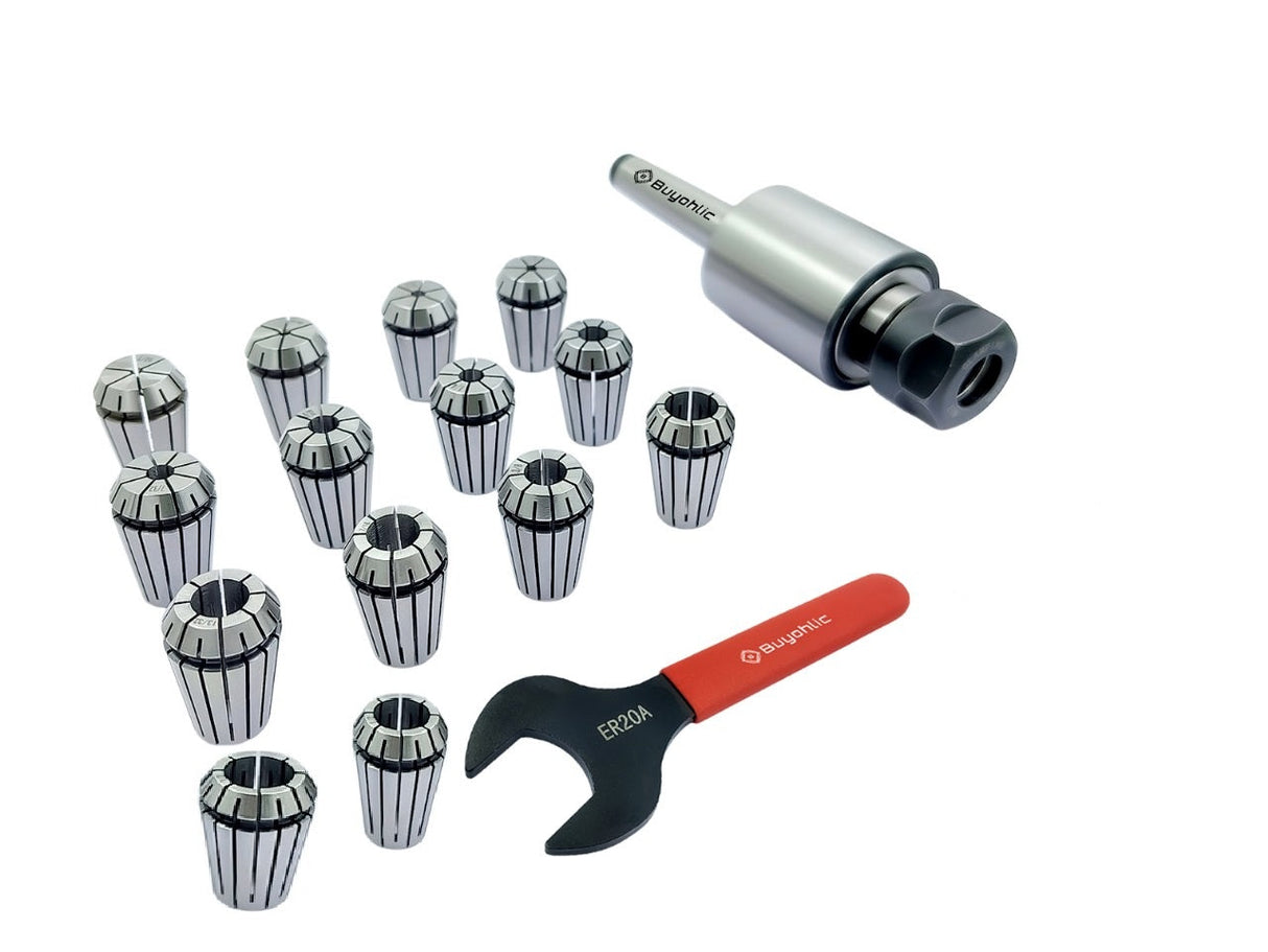 ER20 - 14 Pcs Collet Set Range1/16-1/2" Collet Live Revolving Center With Spanner