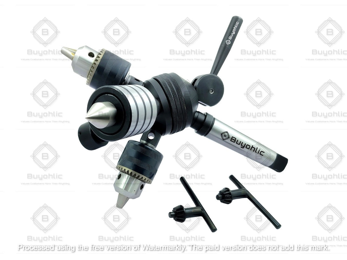 Grip-Fast 2MT head Tailstock Turret for Lathe, Alloy Steel & Stainless Steel, Includes 1 Live Centre, Die Holder, 2 Drill Chucks, Comprehensive Accessory Set