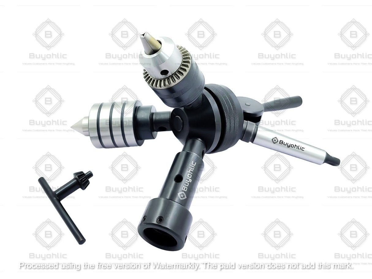 Grip-Fast 2MT head Tailstock Turret for Lathe, Alloy Steel & Stainless Steel, Includes 1 Live Centre, Die Holder, 2 Drill Chucks, Comprehensive Accessory Set