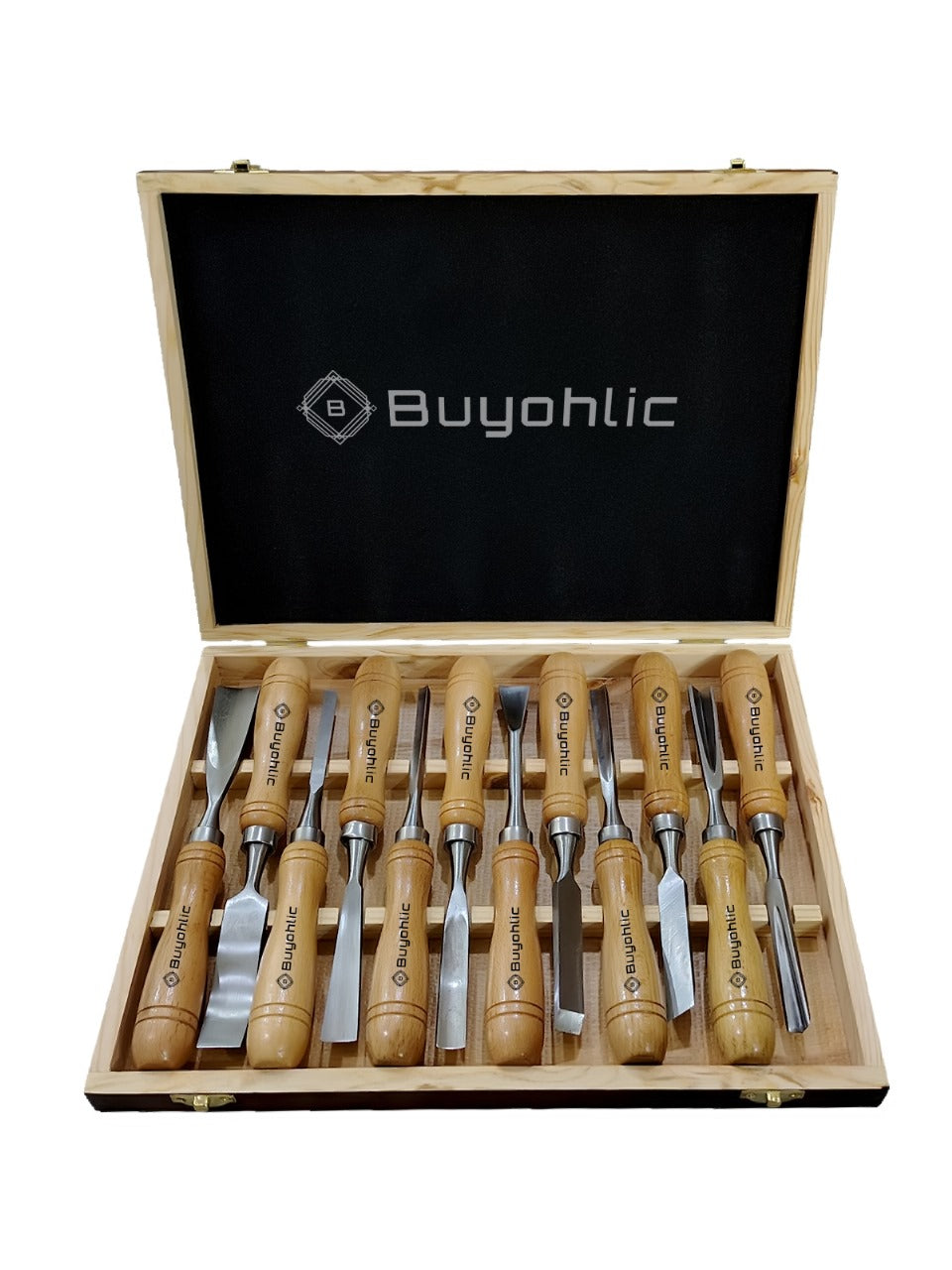 12-Pieces Woodworking Wood Chisel Set with Wooden Box Razor Sharp CR-V 60 Steel Blades