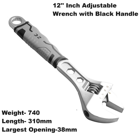 Buyohlic International Adjustable Wrench with Black Handle Forged, Heat Treated, Chrome-plated