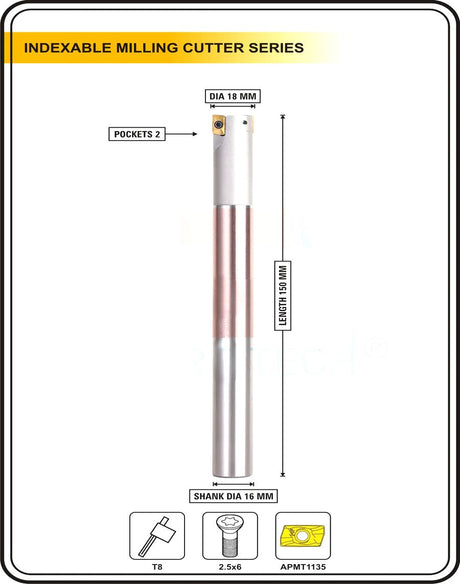 Indexable Insert Endmill 18 MM II 2 POCKET II 10 Pcs APMT1135 Carbide Inserts Free