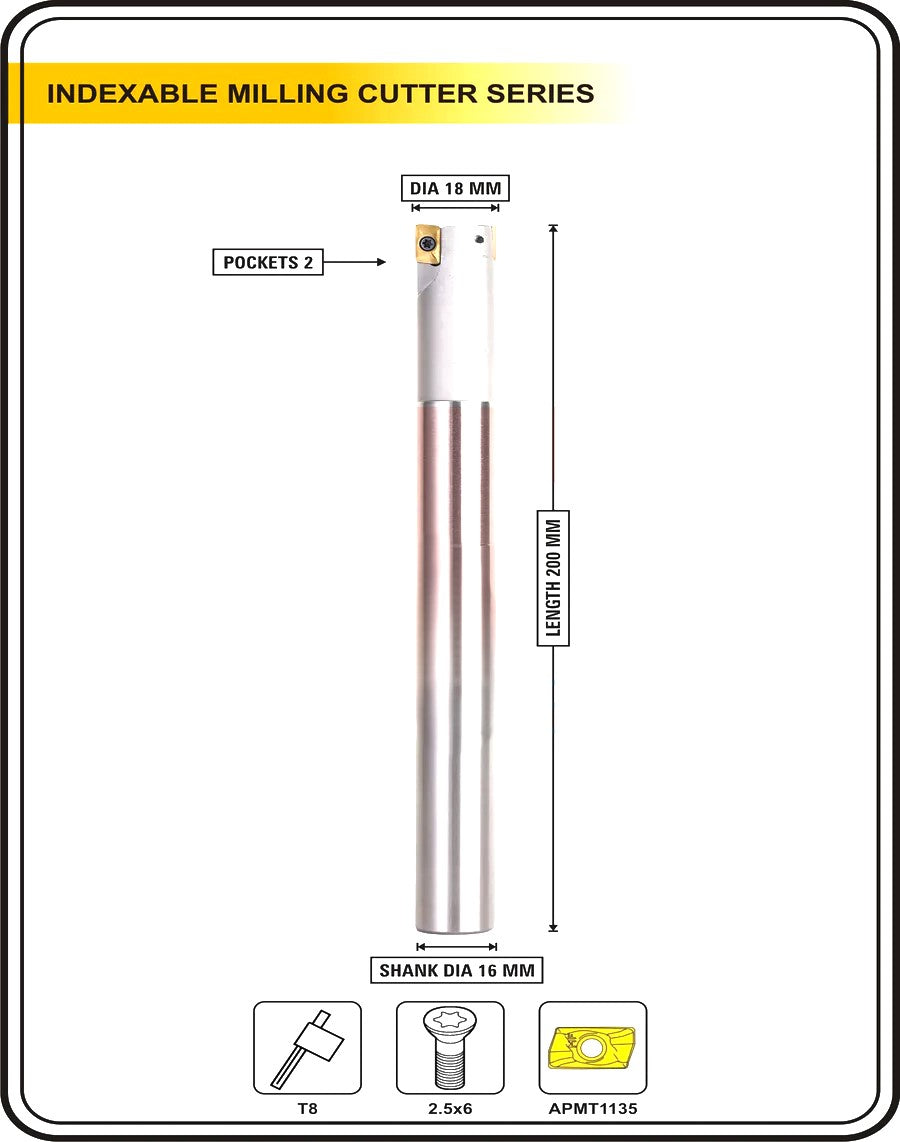 Indexable Insert Endmill 18 MM II 2 POCKET II 10 Pcs APMT1135 Carbide Inserts Free
