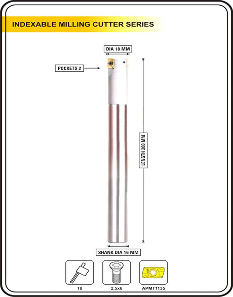 Indexable Insert Endmill 18 MM II 2 POCKET II 10 Pcs APMT1135 Carbide Inserts Free