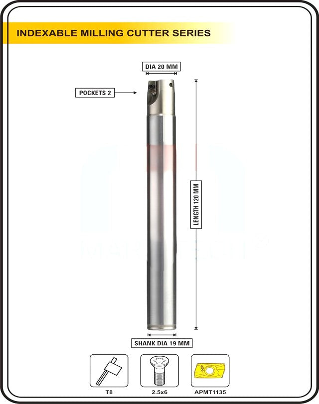 Indexable Insert Endmill 20 MM ~ Shank 19 / 20 mm II Pack of APMT1135 Carbide 10 x Inserts Free