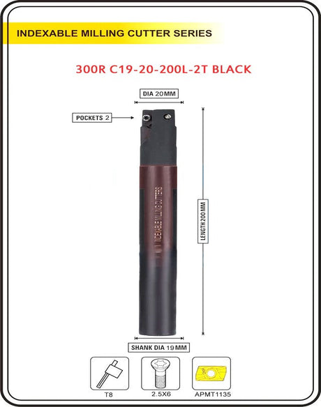 Indexable Insert Endmill 20 MM ~ Shank 19 / 20 mm II Pack of APMT1135 Carbide 10 x Inserts Free