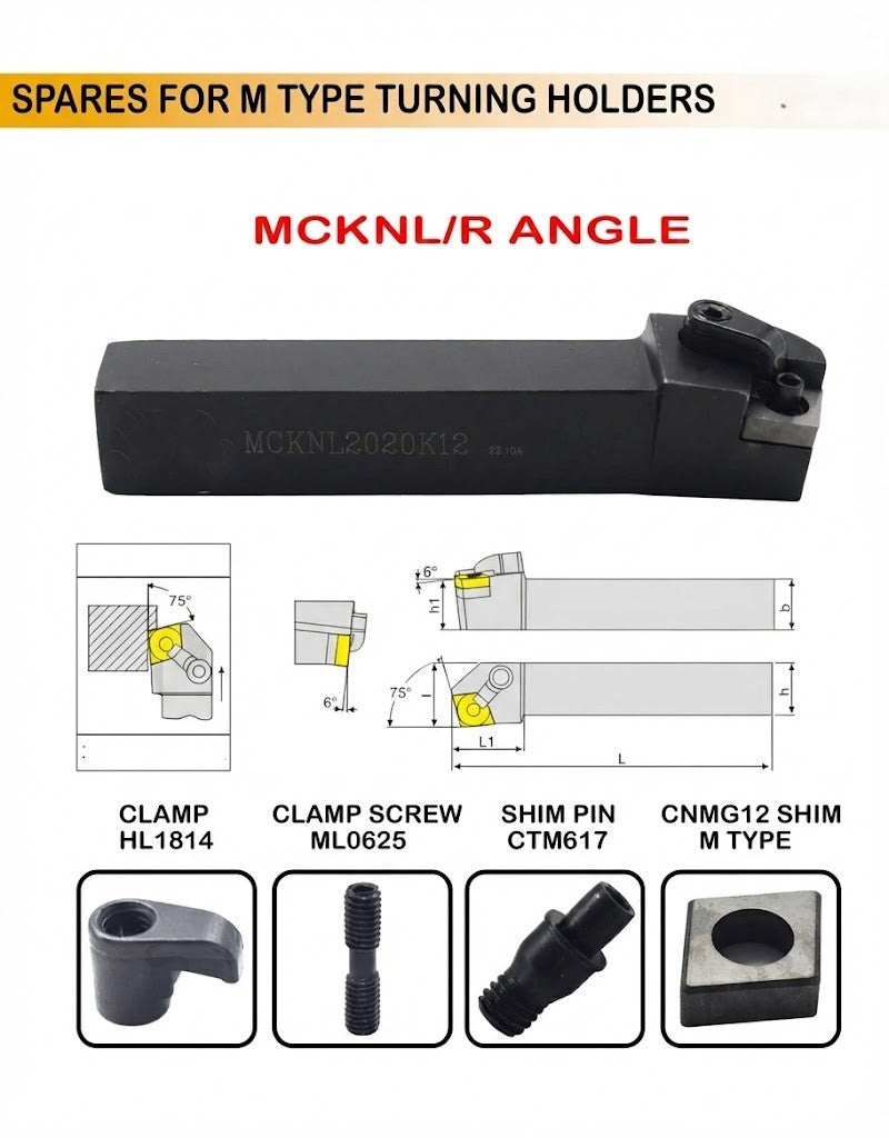 MCKNL / MCKNR Turning Holder for CNMG1204 Insert – 2020 & 2525 Shank, Left & Right Hand