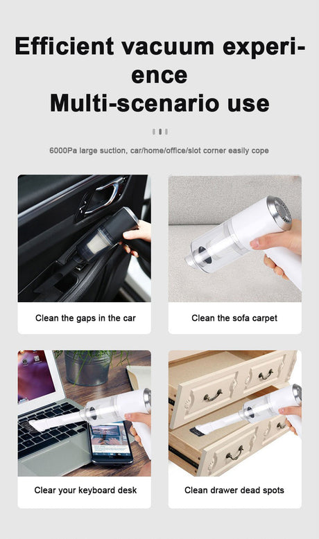 3 in 1 Mini Vacuum Cleaner for Car 6000 PA Super Suction Cordless 120W High Power Rechargeable Car Vacuum Wireless Handheld Portable