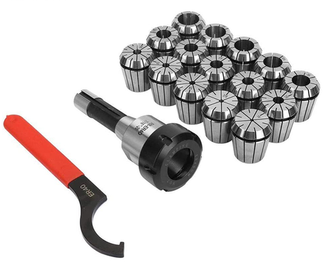 15 Pc ER40 Precision Collet Set with R8 Bridgeport Shank Holder & Wrench Milling & Drilling
