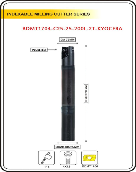 Indexable Insert Endmill 200 Length II 10 Pcs BDMT1704 Carbide Inserts Free