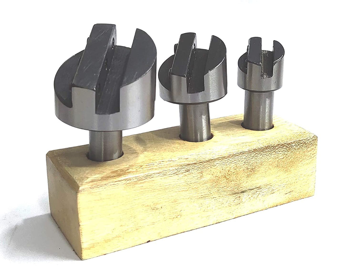 Fly Cutting Tool Set of 3 Pcs with HSS Tool Bit- 1/2" Inch Shank (Head Diameter 3/4", 1-1/8" & 1-1/2" Inches)  With Wooden Stand