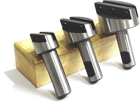 Fly Cutting Tool Set of 3 Pcs with HSS Tool Bit- 1/2" Inch Shank (Head Diameter 3/4", 1-1/8" & 1-1/2" Inches)  With Wooden Stand