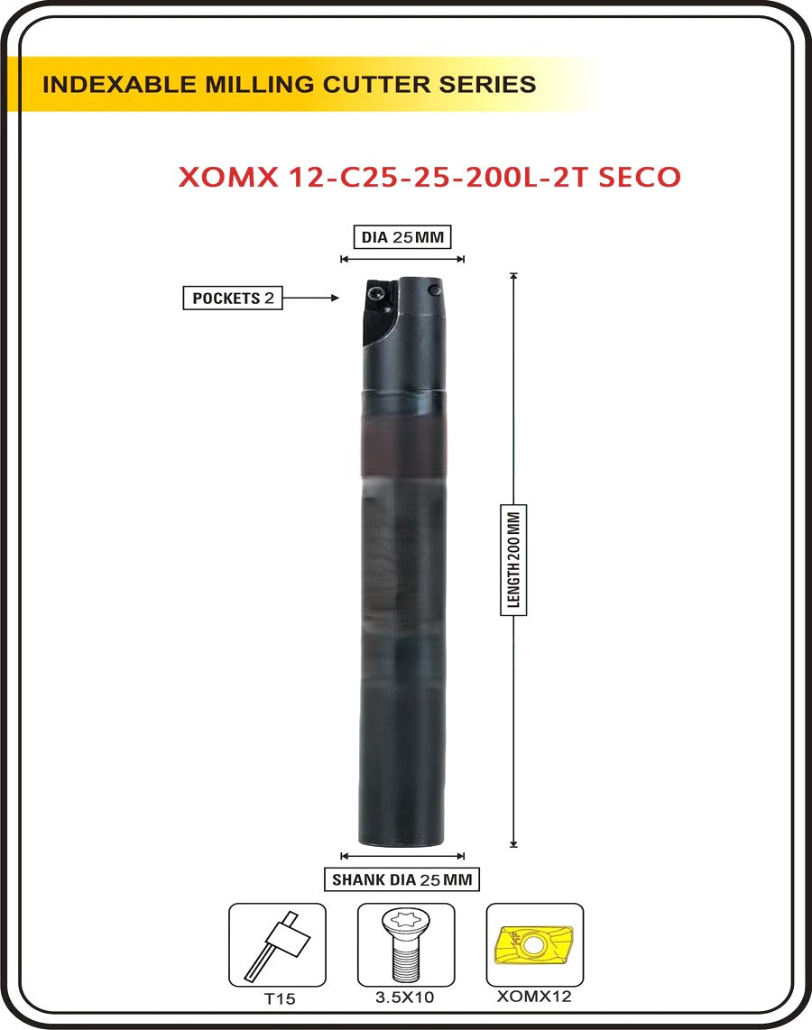 Diameter 32 mm I Shank 25 mm ~ Indexable Insert Endmill 200 Length II 10 Pcs XOMX1204 Carbide Inserts Free