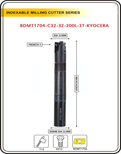 Indexable Insert Endmill 200 Length II 10 Pcs BDMT1704 Carbide Inserts Free