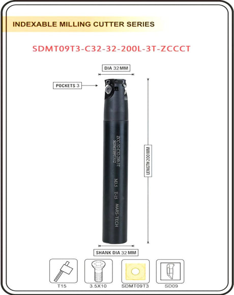 Indexable Insert Endmill 200 Length II 10 Pcs SDMT09T3 Carbide Inserts Free