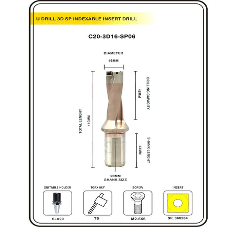 Indexable Insert U Drill 15.5 MM II Weldon Shank II Through Coolant II 10 pcs Carbide Inserts FREE
