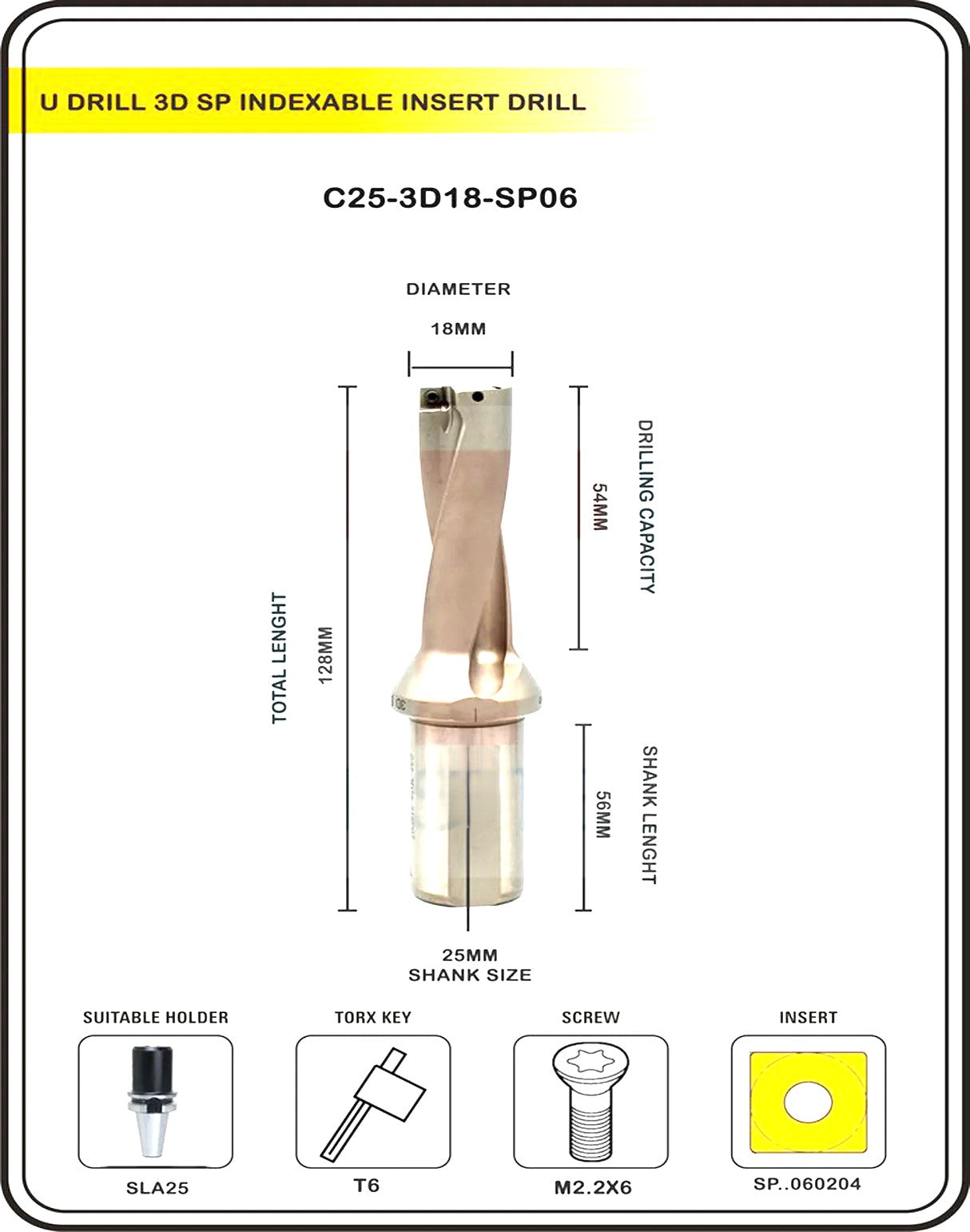 Indexable Insert U Drill 20 MM II Weldon Shank II Through Coolant II 10 pcs Carbide Inserts FREE