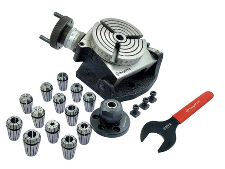4" | 100mm Tilting 3 slot Rotary table with ER Adopter & T-nuts with Spanner