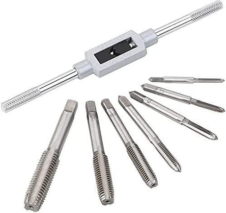 Buyohlic 8 pcs Taps Set with Adjustable Tap Wrench 1/16-1/2'' for Internal and External Threading Taps Size M3 M4 M5 M6 M8 M10 M12