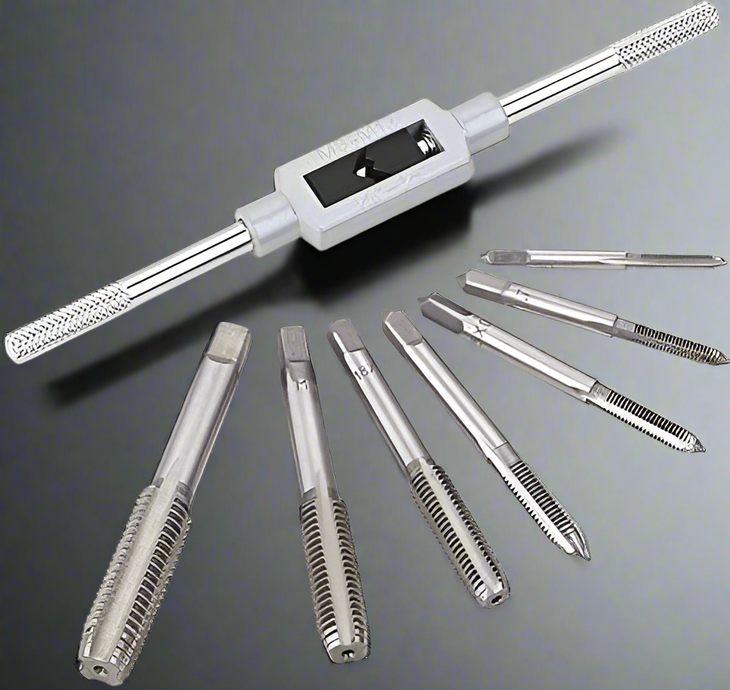 Buyohlic 8 pcs Taps Set with Adjustable Tap Wrench 1/16-1/2'' for Internal and External Threading Taps Size M3 M4 M5 M6 M8 M10 M12