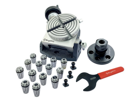 4" | 100mm Tilting 4 slot Rotary table with ER Adopter & T-nuts with Spanner