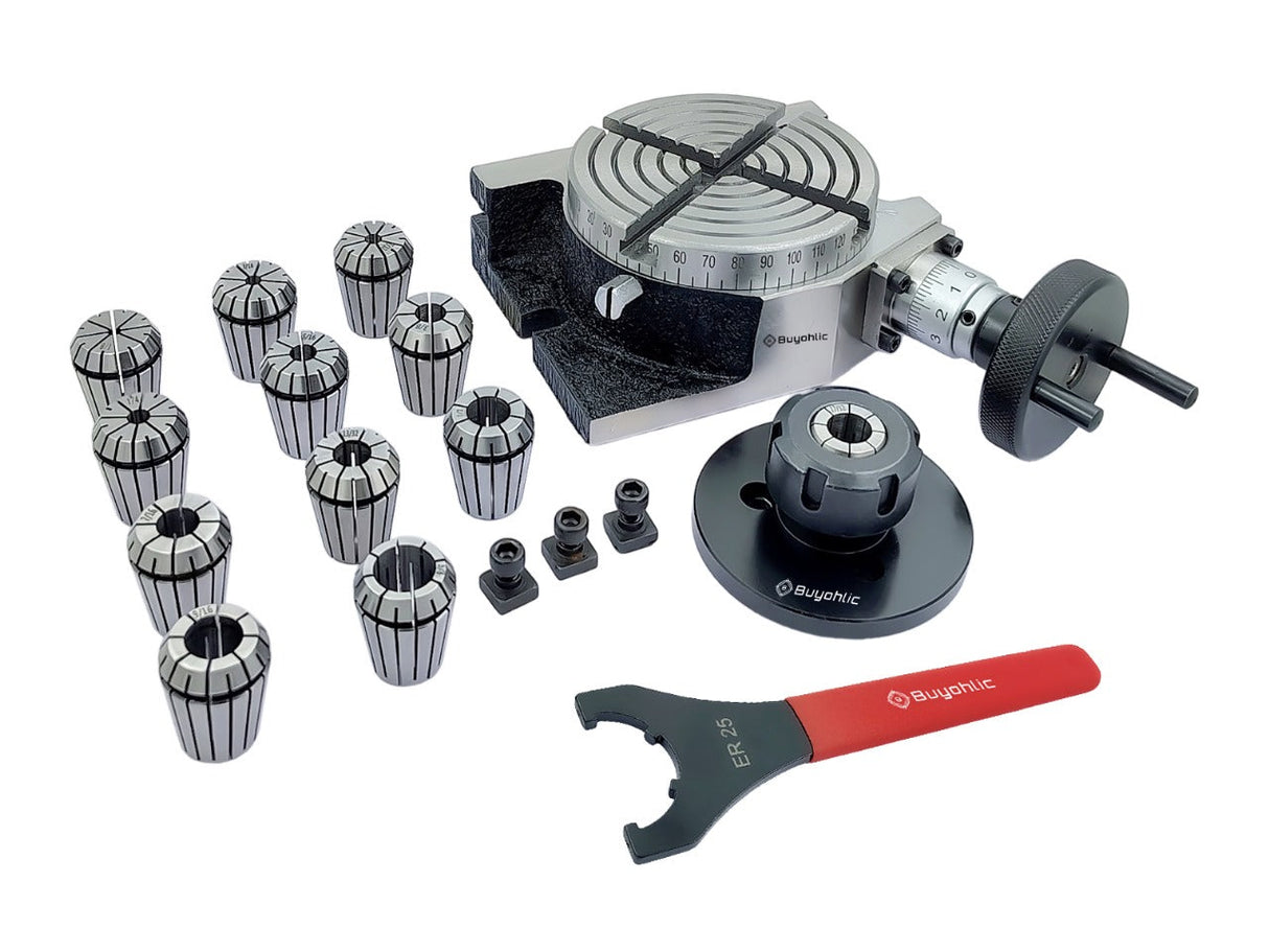 4" | 100mm 4 slot Rotary table with ER Adopter & T-nuts with Spanner